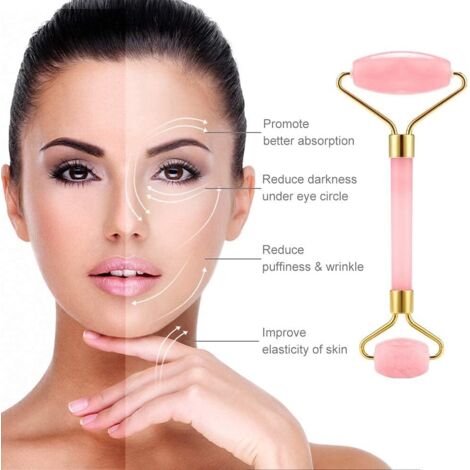 Jade Roller Visage Gua Sha Rouleau De Jade Pierre Massage Quartz Rose de Outil Guasha veritable roller Rouleau de Jade Set Facial et Corps Masseur Naturel Authentique (1/5)