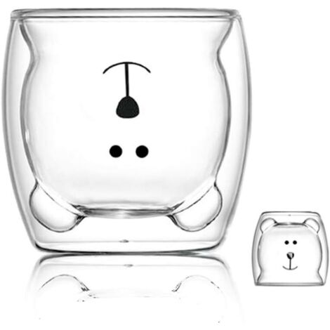 Tasse de café Double paroi isolée Coupe à Lunettes Animal Mignon thé Lait Tasses Cadeau Original pour Nol Action de graces Copains (Sourire Ours) (1/5)