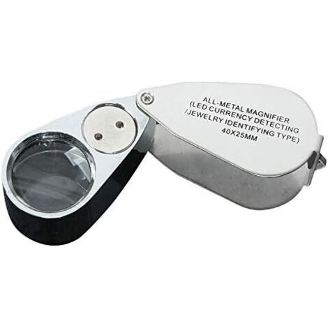 Loupe bijoux 40X Portable Loupe Grossissante Pliable Métal Loupe de Poche avec Lumière LED et UV Lampe pour détection de devise identification de type de bijou (1/5)