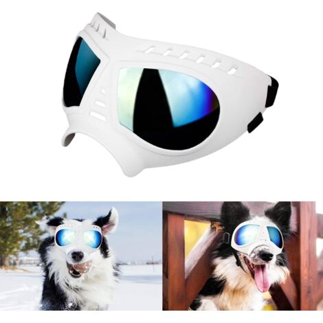 Lunettes pour Chien Lunettes pour Animaux de Compagnie, Lunettes pour Moyen Grand Chien de Anti-UV Imperméable et Coupe-Vent - Blanc (1/4)