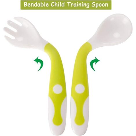 Ustensiles De Bébé Cuillère Fourche avec voyage Safe Case Toddler Bébés Enfants Alimentation Cuillère D'entranement Easy Grip Pliable Parfait Auto-Alimentation Cuillères D'apprentissage-1 paire vert, (1/3)