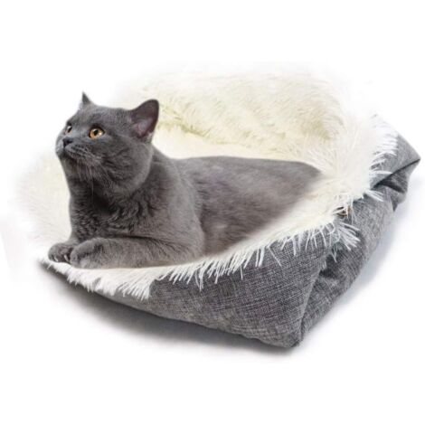 Lit pour Chat Chien, 2 en 1 Couverture pour Chien Chat Panier pour Chat Nid de Chat Chien Maison Chat Confortable Chaud Ultra Doux Coussin Moelleux pour Chaton et Chiot (Blanc), (1/5)