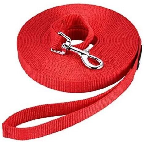 Laisse de suivi pour chien, laisse de chien en nylon avec robuste et résistant aux intempéries, laisse d'entraînement avec mousqueton D et poignée (15m, rouge), (1/5)