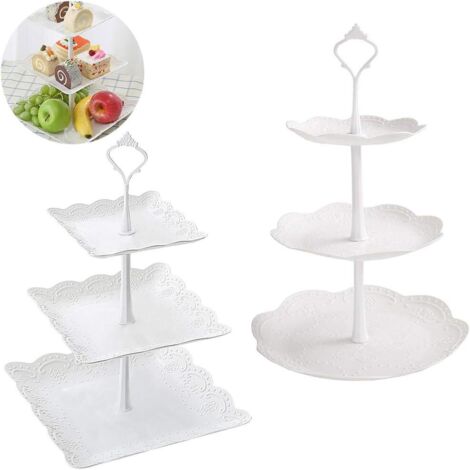 inherited 2 pièces Présentoir Plateau de Gateaux Bonbons, Support à Cupcake, 3 étages Plats de Service Cupcacks Fruits Support d'Aliments pour fête, Anniversaire, Mariage, nol (1/4)