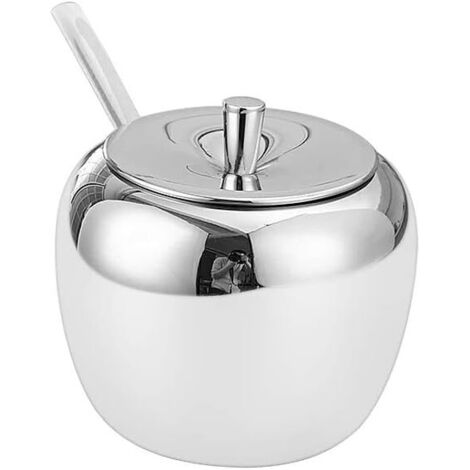 Sucrier en acier inoxydable pour la maison, les épices, les assaisonnements avec couvercle et cuillère pour sel, sucre, café, thé, herbes (1/5)