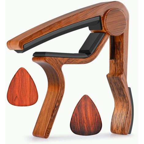 Capo de guitare pour guitare acoustique, ukulélé, guitare électrique, basse avec plectres de guitare couleur bois Mirabow couleur (1/5)