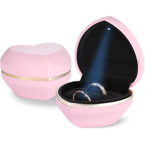 Boîte à bijoux en forme de cœur (boîte à bagues paire, rose clair), (1/2)