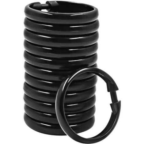 Lot de 12 anneaux de rideau de douche en plastique avec crochets en forme de O qui glissent facilement sur la tringle de douche de salle de bain (Noir) 5cm, (1/5)