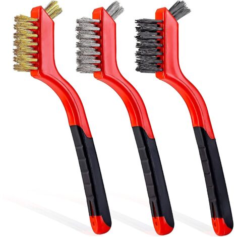 Ensemble de brosses métalliques 3pcs - Poils en nylon / laiton / acier inoxydable avec incurvé (1/2)