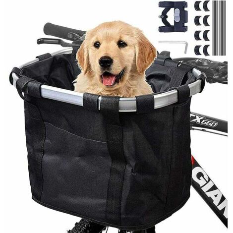 Panier de vélo pliable Panier de guidon de vélo détachable Panier de vélo en toile Sac de transport pour animal de compagnie Facile à installer pour pique-nique, shopping, petit animal de compagnie, (1/5)