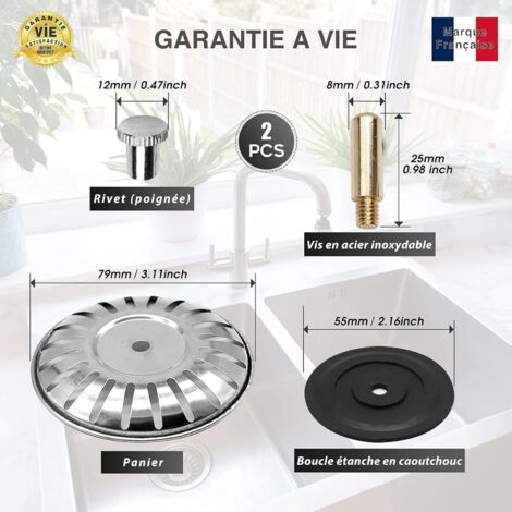 -bouchon evierLOT DE 2✮✮GARANTIE A VIE✮✮-filtre evier cuisine79 MMbouchon evier universel en acier inoxydable-bonde evier/lavabo-crepine evier cuisine (Lot de 2) (1/5)