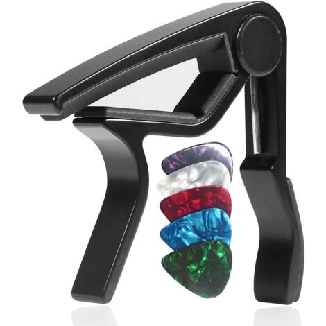 Capodastre Guitare, Alliage Capo de Guitare Pour Folk 6 Cordes Guitare, Guitare Electrique et Acoustique Ukulélé, Mandoline et Banjo Avec 5 Médiators, Noir., (1/5)