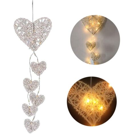 Carillon à Vent Dream Catcher, rotin en Bois tissé à la Main Carillon à Vent en Forme de Coeur Suspendu veilleuse Charme décor Salon fenêtre, Longueur 60 cm, (1/3)