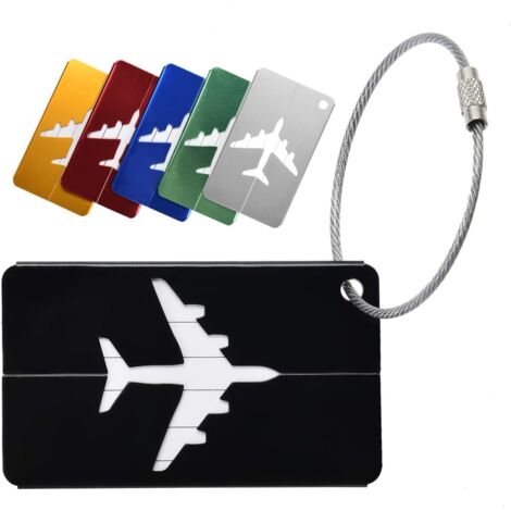 Étiquette Bagage 6 Pièce Étiquette Valise Avion Etiquette Bagage en Alliage d'Aluminium avec Cordes en Acier Inoxydable et Carte PVC étanche Bagages Étiquettes (6 Couleurs)