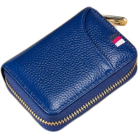 Portefeuille porte-cartes en cuir anti-RFID (bleu),