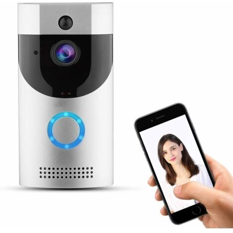 Interphone Sonnette sans Fil, caméra vidéo sans Fil Visible avec Sonnette vidéo Intelligente avec Vision Nocturne Infrarouge/Alerte d'urgence/Surveillance par téléphone Portable, (1/5)