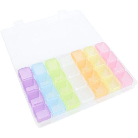 Bote de Rangement - 28 Grilles Bote de Stockage de Peinture au Diamant Coloré en Plastique Clair Peinture Perles Cas Accessoires Strass Organisateur Nail Craft Conteneur pour DIY Artisanat, (1/4)