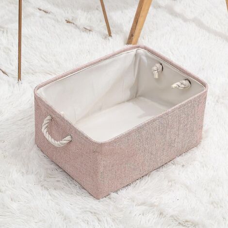 Panier de rangement en tissu pliable, grande boîte de rangement avec poignées de corde en coton Boîte de rangement Cube de rangement pour enfants Jouets Armoire Vêtements Chambre (rose M