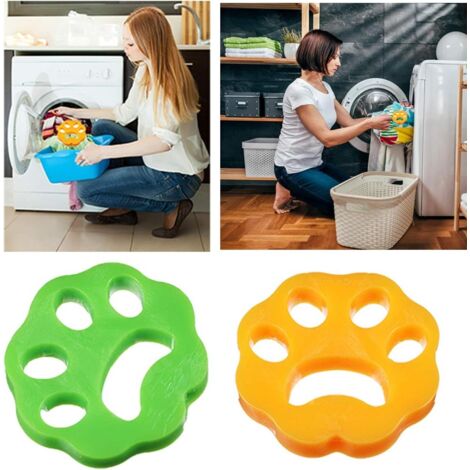 -2PCS Poils Animaux Nettoyage Outil, Boule Anti Poil/Boule De Lavage pour Poils d'animaux Domestiques, Poil Machine à Laver(Forme Prune Jaune et Verte),