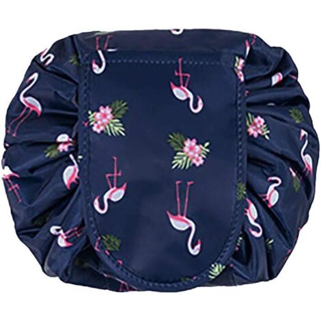 Sac de toilette paresseux de maquillage de grande capacité Voyage portable décontracté Imperméable Sac de rangement Magic Makeup parfait pour les femmes filles (Bleu foncé Flamant), (1/3)