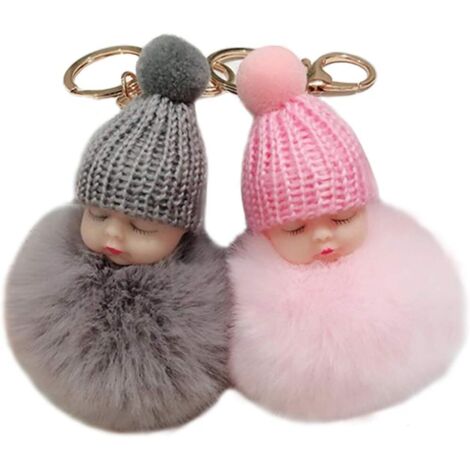 Porte-clefs Mignon Sommeil BéBés Moelleux Boule de Cheveux Peluche Trousseau Dames Sac à Main Dormir Bébé Poupée Porte Clés Mini Porte Clés Voiture Poupée Peluche Super Doux 2 pièces (1/5)