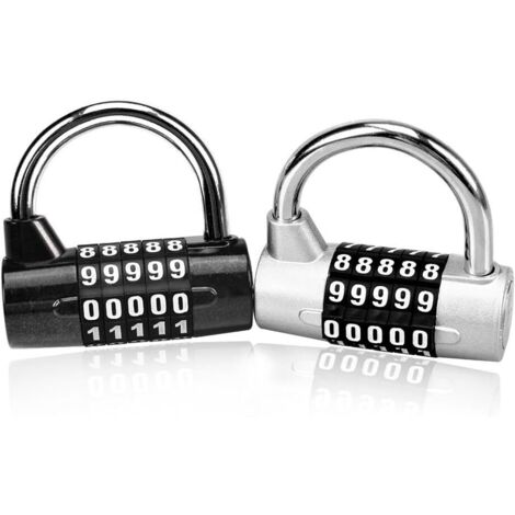 2 pièces Cadenas à combinaison avec 5 chiffres Serrure Combinée pour casier scolaire, sacoches, valise etc- Argent et Noir (1/5)