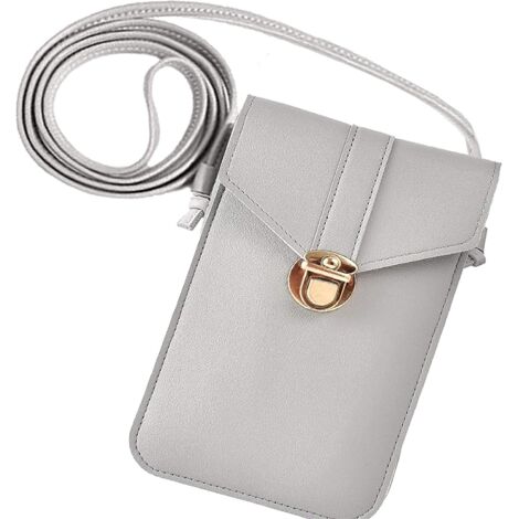 Sac de téléphone portable en cuir pour femme (gris clair), (1/2)