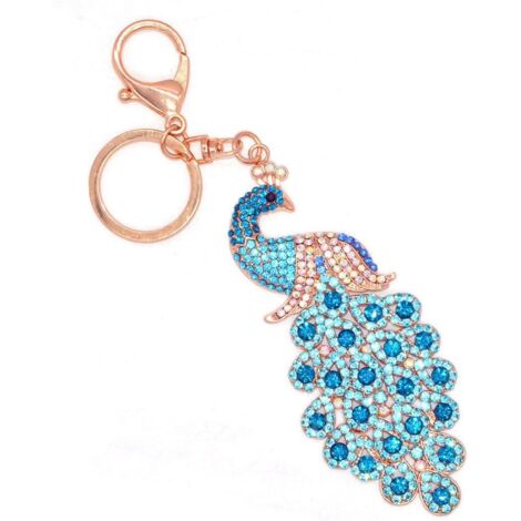 Porte-clés Cristaux Métal Paon, Bleu Ciel (1/4)