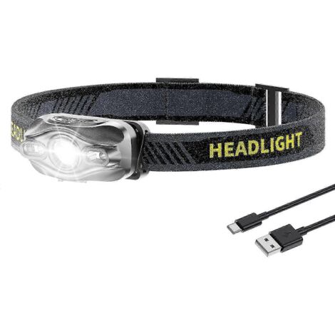 Lampe frontale compacte et miniature avec éclairage blanc et rouge ultra-lumineux et capteur de mouvement. (1/4)