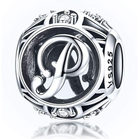 Pendentif Femme Charme Lettre de l'Alphabet AZ Initiale en Argent Sterling 925 Breloques Perles Assorties (Lettre P), (1/5)