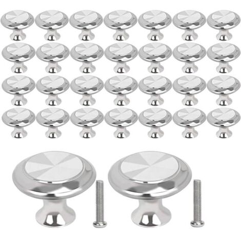 30 pièces de poignées d'armoires poignées de porte rondes argentées poignées de meubles de cuisine poignées de tiroir en acier inoxydable avec vis de 30 mm (1/5)