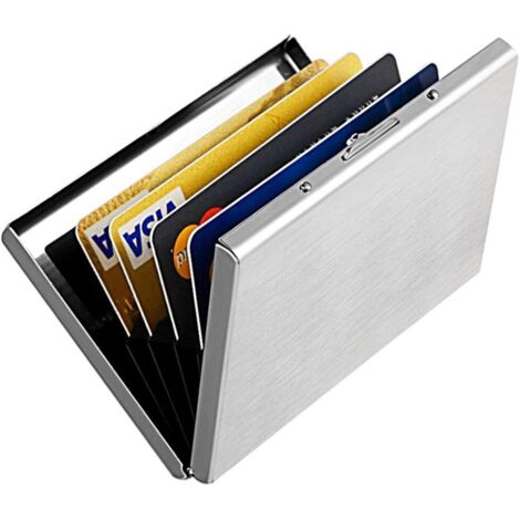Portefeuille mince de protection de carte de crédit RFID avec voleurs d'identité, portefeuille en aluminium en acier inoxydable avec 6 emplacements en PVC (argent),