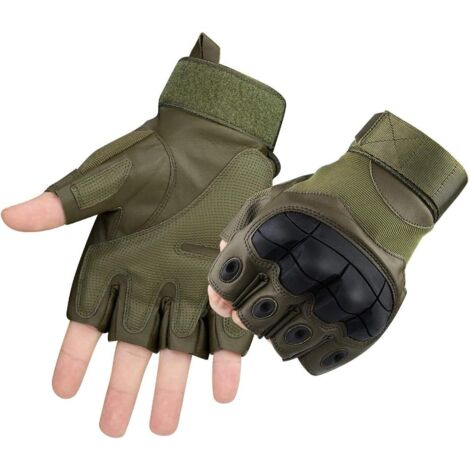 Gants de protection articulaire, demi-doigts en caoutchouc rigide pour exercices en plein air, escalade, course, randonnée, camping, cyclisme, moto (L, vert armé) (1/5)
