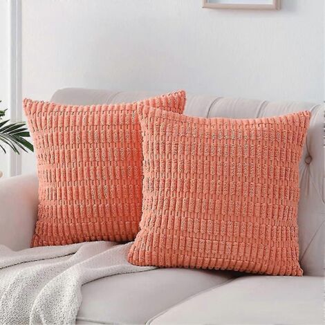 Lot de 2 housses de coussin décoratives corail de 45 x 45 cm pour salon, canapé ou lit, en velours côtelé doux, style rustique et moderne.