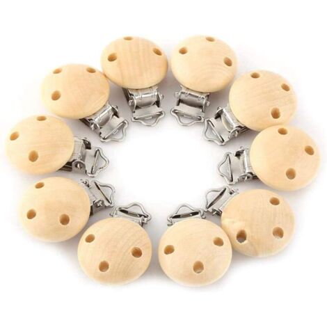 Lot de 10 clips pour tétine - En bois de qualité supérieure - Sans substances nocives - Pour bébé - En métal et bois (1/4)