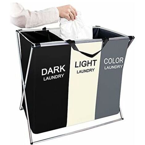 Panier à linge pliable amélioré avec sac à linge de 110 L et support en aluminium, panier à linge pliable plus stable et robuste avec 3 compartiments., (1/5)