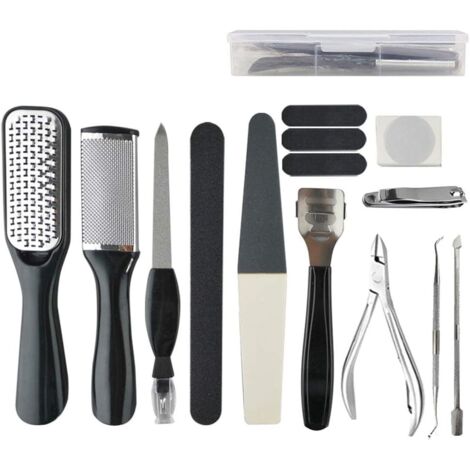 Kit de pédicure professionnels,Lime pour Pieds, Rape à Pieds Outils de pédicure en Acier Inoxydable,Pied à Double Face pour Enlever la Peau Dure et Morte et Meilleur Kit de Soins des pieds, 15 pcs, (1/4)