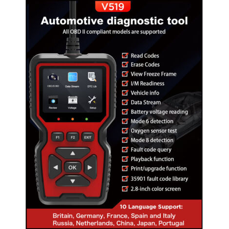 Scanner OBD2 V519 Pro - Compatible Tous Véhicules depuis 1996 - Fonction Impression Incluse - Diagnostic Complet Moteur (1/5)