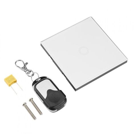 Interrupteur tactile unipolaire, interrupteur tactile intelligent avec télécommande sans fil, panneau en verre pour bureau à domicile(blanc) (1/5)
