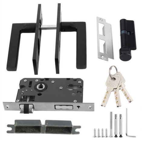 Serrure de porte de chambre à coucher en aluminium de l'espace serrure de poignée de chambre à coucher de sécurité à la maison avec des clés vis noir (1/5)