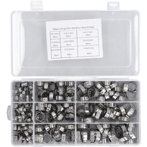 Rosvola Kit de colliers de serrage pour tuyaux de carburant, 180 pièces, accessoires de ligne d'injection en acier inoxydable, à une seule oreille (1/5)