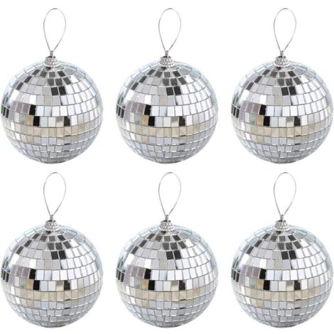 Lot de 6 boules disco argentées 4cm – En mousse et verre – Effet scintillant pour décoration de fête, Noël, mariage (1/5)