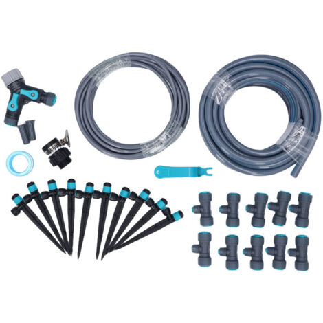Rosvola Kit d'irrigation goutte-à-goutte, tuyau de 10m, buse de pulvérisation réglable, système d'arrosage des plantes pour pelouse, jardin, cour, serre (1/5)