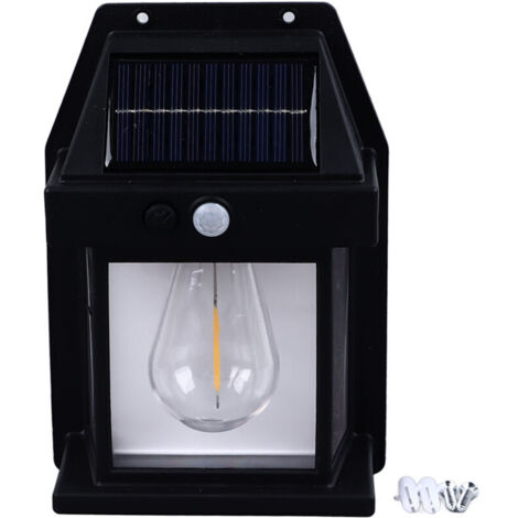 Rosvola Applique murale solaire extérieure en tungstène, 1800mAh, étanche, détection de mouvement, éclairage extérieur pour décoration de cour, noir (1/5)