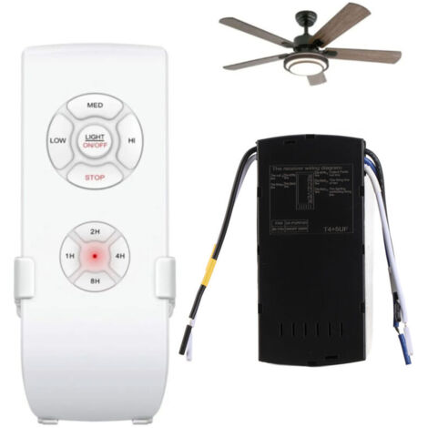 Kit de télécommande pour ventilateur de plafond sans fil avec 4 minuteries et 3 vitesses 220V interrupteur de contrôle de ventilateur de lampe pour la maison, le bureau (1/5)