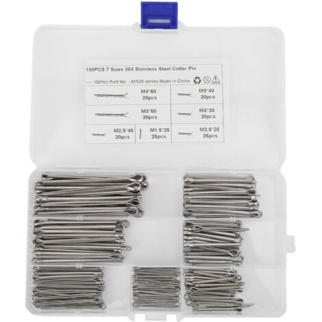 Kit d'assortiment de Goupilles Fendues, Goupilles d'attelage, Goupilles Fendues 7 Spécifications 150 Pièces en Acier Inoxydable pour Appareils électroménagers. (1/5)