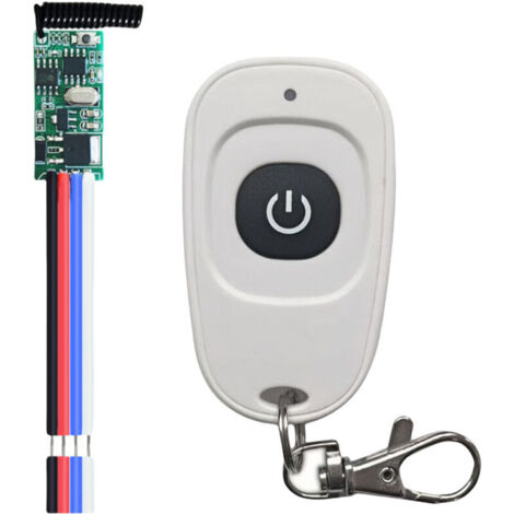 Interrupteur de télécommande RF 12 V CC, kit télécommande + récepteur 12 V, mini module relais LED haute sensibilité 433 MHz 3,5-12 V CC, pour avertisseur de porte de garage (1/5)