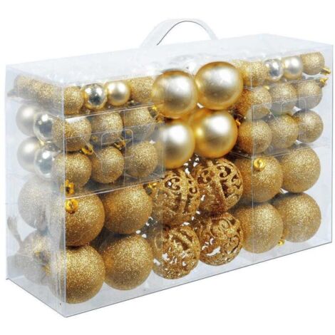 Lot de 100 boules de Noël en plastique robuste pour décoration d'intérieur et d'extérieur - Or (1/5)