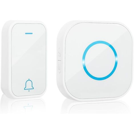 Sonnette extérieure sans fil et étanche, sonnette LED clignotante avec récepteurs enfichables, 4 niveaux de volume, 38 mélodies pour la maison et le bureau (blanc) (1/5)