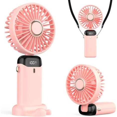 Ventilateur portable rechargeable, mini ventilateur alimenté par batterie 5000 mAh, 5 vitesses et affichage LED, ventilateur de table longue durée pour bureau, chambre, activités de plein air et voyag (1/5)